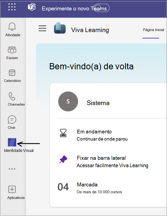 Uma captura de ecrã do aspeto de um ícone de aplicação de marca personalizada quando afixado na barra de menus do Teams