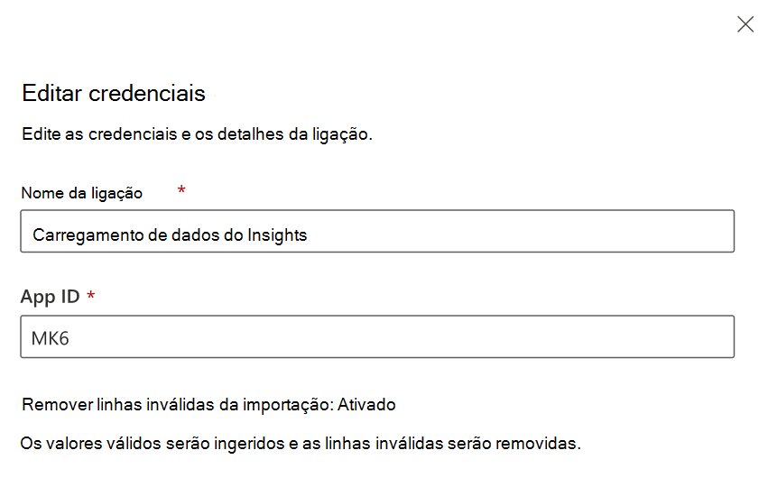 Captura de ecrã que mostra como editar credenciais.