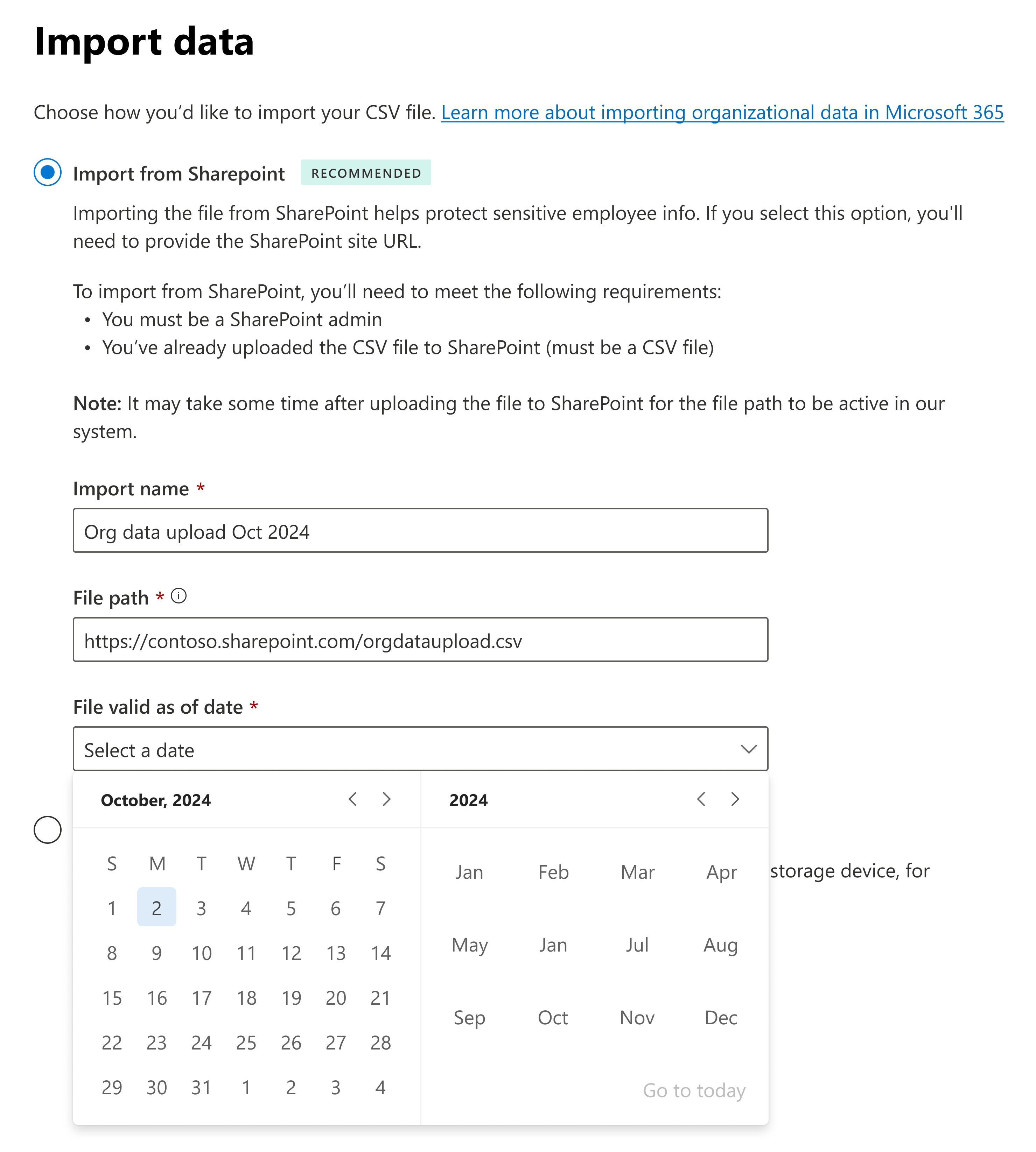 Uma captura de ecrã mostra como definir o ficheiro válido a partir da data. 
