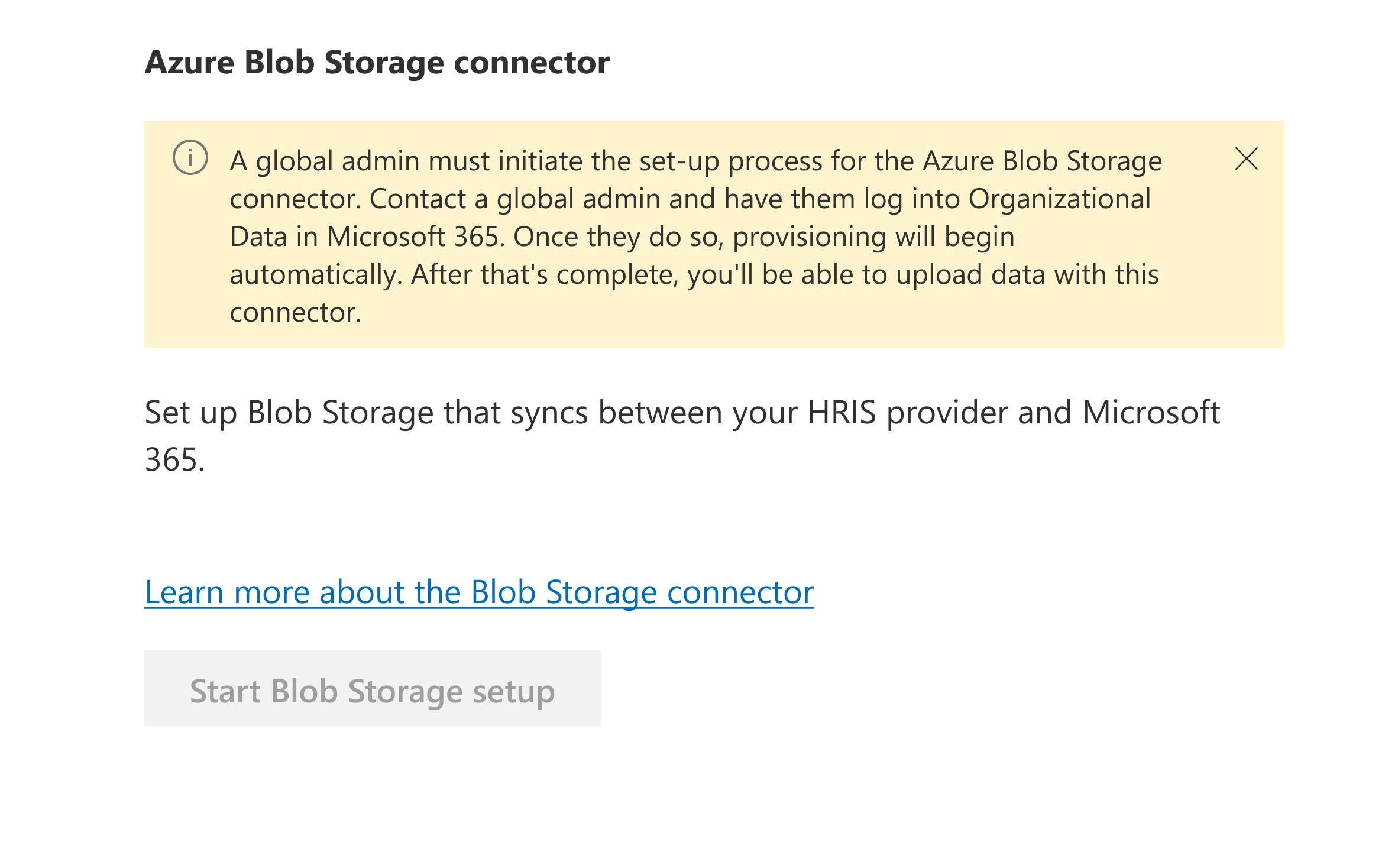 Uma captura de ecrã mostra a notificação se o aprovisionamento do principal de serviço não tiver sido concluído. 