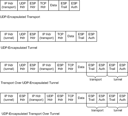 diagrama ilustrando os subtipos de encapsulamento udp-esp para a porta 4500.