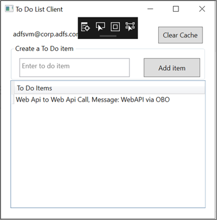 Screenshot of the To Do List Client dialog box with the new to do item populating the To Do Items section.
