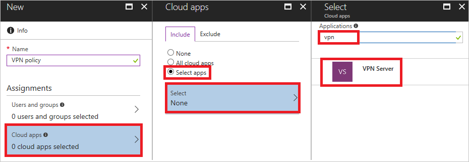 Captura de tela da interface Atribuições depois de selecionar aplicativos de nuvem, realçando as opções de aplicativo selecionáveis.