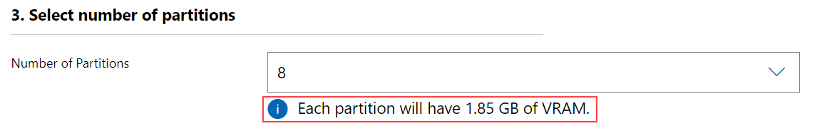 Captura de tela mostrando a dica de ferramenta que aparece quando você seleciona uma contagem de partição diferente.