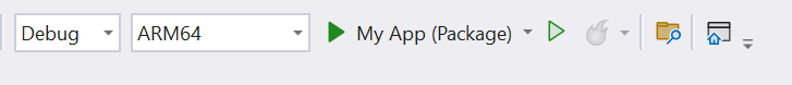 Uma captura de tela da configuração de build do Visual Studio definida como ARM64.
