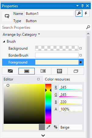 Selecionador de cores no designer do Visual Studio