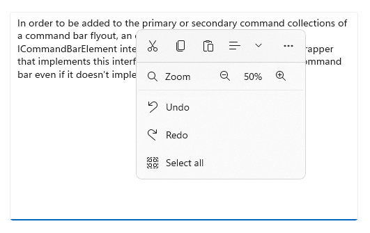 Um submenu da barra de comandos com interface do usuário complexa