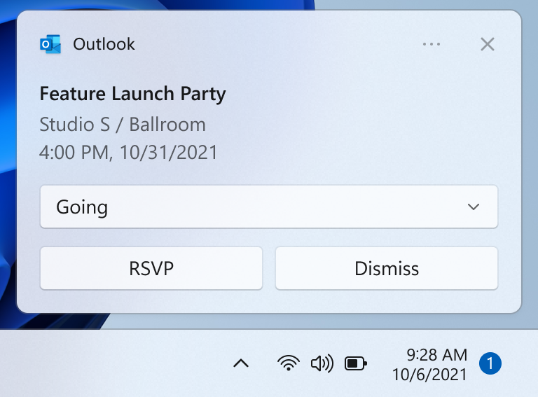 Uma captura de tela da área de trabalho cortada mostrando uma notificação com elementos de botão.