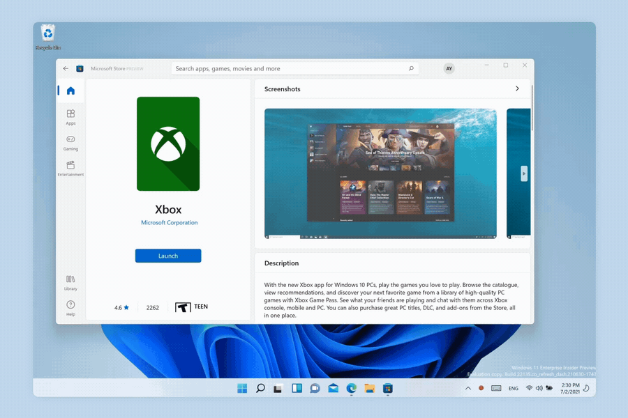 Uma imagem animada do aplicativo da Microsoft Store que mostra uma imagem em uma página que é animada para uma exibição ampliada da imagem.