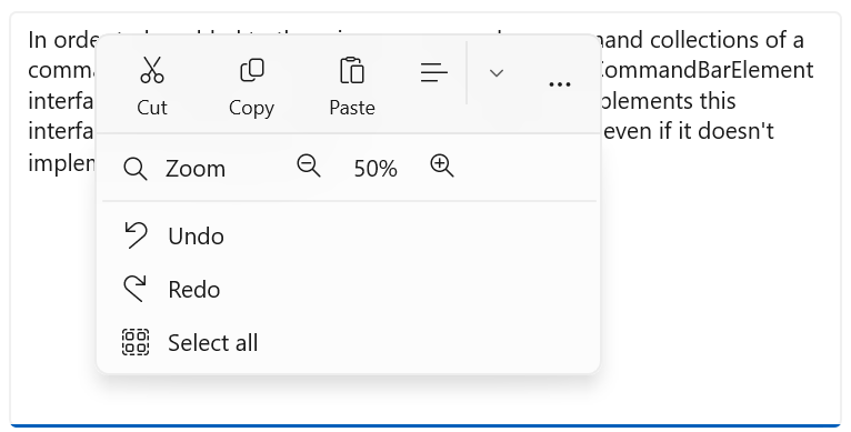 Uma barra de comandos pop-up com uma interface de usuário complexa