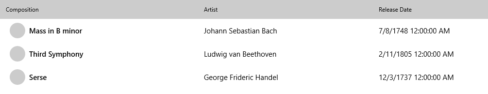 exemplo de item de lista de tabelas