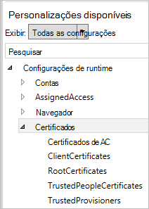 No Designer de Configuração do Windows, expanda a categoria Certificados.