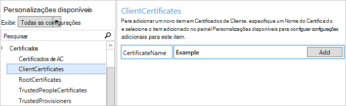 No Designer de Configuração do Windows, insira um nome para o certificado.