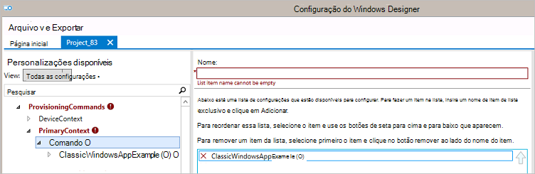 insira o nome do primeiro aplicativo.