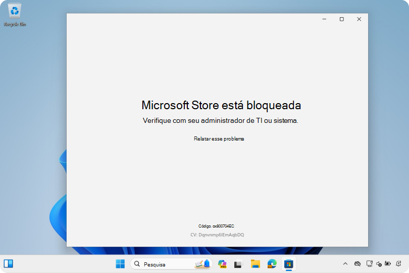 Captura de ecrã a mostrar a aplicação Microsoft Store a bloquear o acesso.