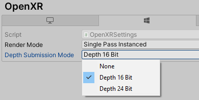 XR Configurações de profundidade do OpenXR