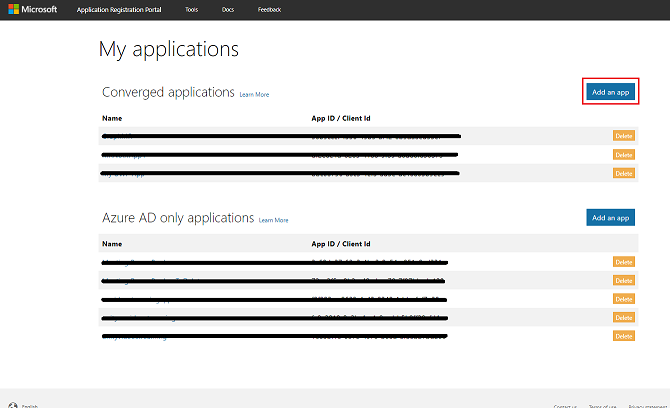 Captura de tela que mostra onde selecionar Adicionar um aplicativo.