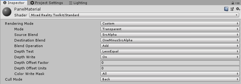 Buffer de profundidade fixo MRTK Standard Shader