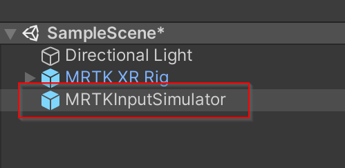 MRTK input simulator hierarchy pane