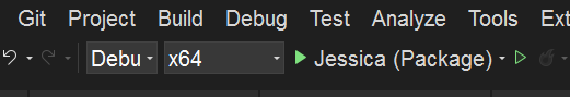 Captura de tela da barra de ferramentas do Visual Studio que exibe Debug