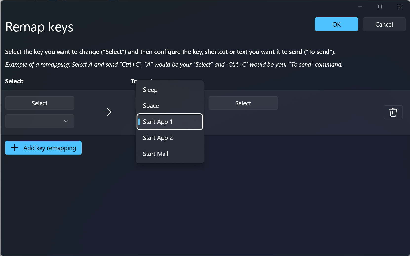 Lista de Teclas PowerToysKeyboard Manager