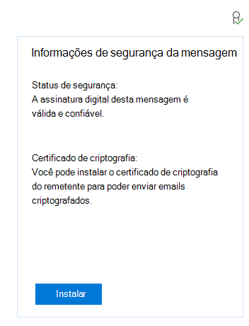 Captura de tela do aplicativo Windows Mail, mostrando uma mensagem para instalar o certificado de criptografia do remetente.