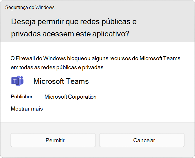Captura de tela mostrando o prompt de Controle de Conta de Usuário (UAC) para permitir o Microsoft Teams.