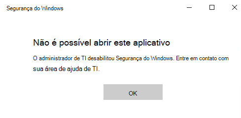 Captura de tela do Segurança do Windows com todas as seções ocultas por Política de Grupo.