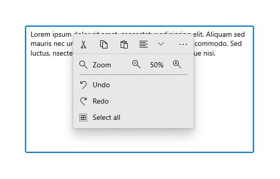 Um submenu da barra de comandos com interface do usuário complexa