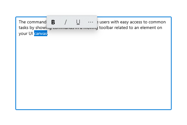 Um submenu de barra de comandos de texto recolhido
