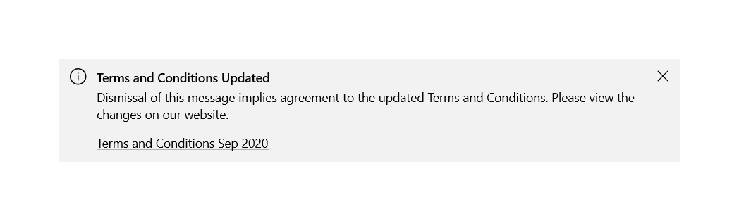 Um exemplo de um InfoBar com uma mensagem expandindo várias linhas e um hiperlink