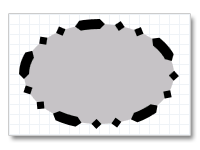 ilustração de uma elipse preenchida com uma cor cinza sólida e, em seguida, delineada com um traço tracejado