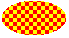 Ilustração de uma elipse preenchida com um padrão de checkerboard amplo sobre uma cor de plano de fundo 