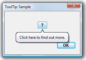 screen shot of a dialog box; a balloon tooltip with one line of text appears centered below the target