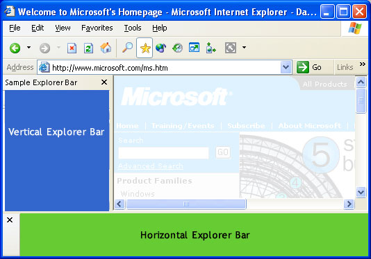 Captura de tela que mostra as barras de Explorer vertical e horizontal.