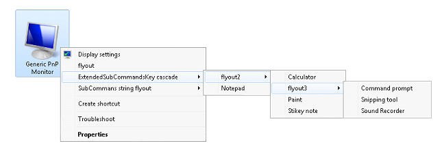 Captura de tela mostrando o menu em cascata estendido para dispositivos