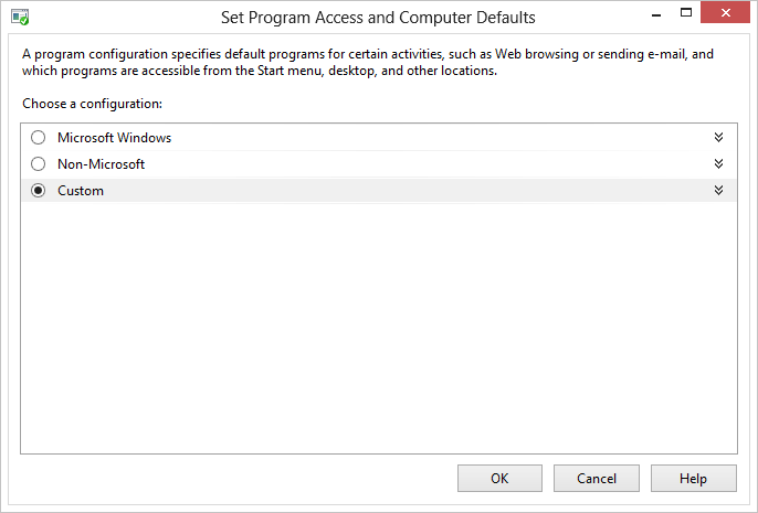 captura de tela da exibição de entrada definir acesso ao programa e padrões do computador