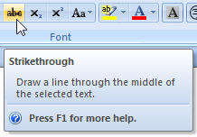 captura de tela da dica de ferramenta para o comando strikethrough 