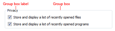 captura de tela da caixa de grupo que contém caixas de marcar