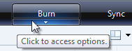 captura de tela do botão de queima com dica de informações 