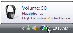 captura de tela da dica de informações de volume com o ícone de fone de ouvido 