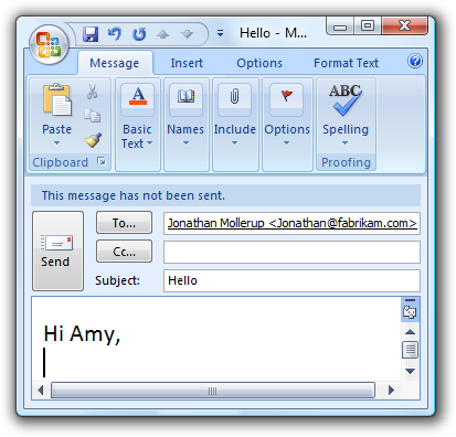 captura de tela da mensagem do Outlook em fonte grande 