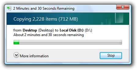 captura de tela da barra de progresso mostrando o tempo de cópia à esquerda 