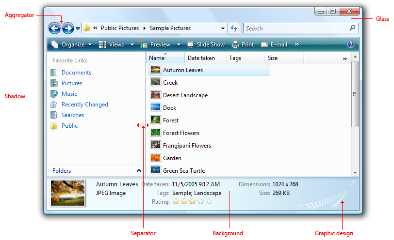 captura de tela do Windows Explorer com sombra etc. 