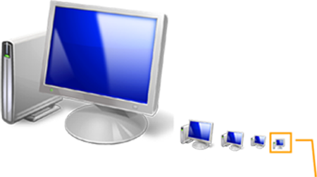 imagem de computador 3d grande e computador pequeno 2d 