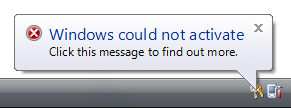 Captura de tela que mostra um ícone de erro usado com uma mensagem de erro de notificação.