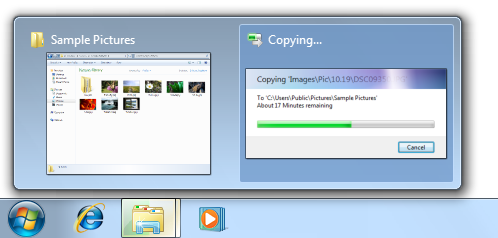 captura de tela do Windows Explorer e da barra de progresso 