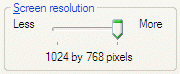 captura de tela de um controle deslizante usado para definir a resolução de tela
