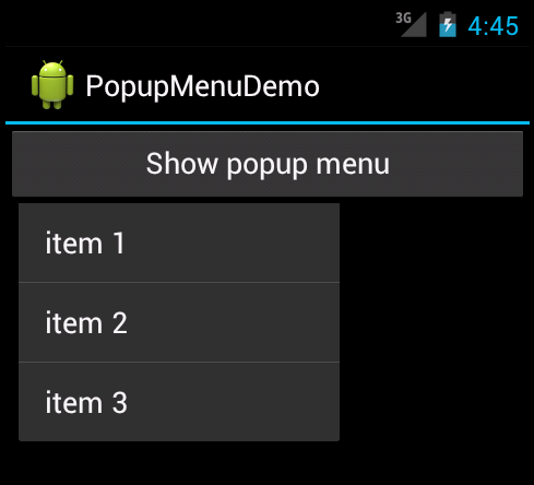 Exemplo de menu pop-up