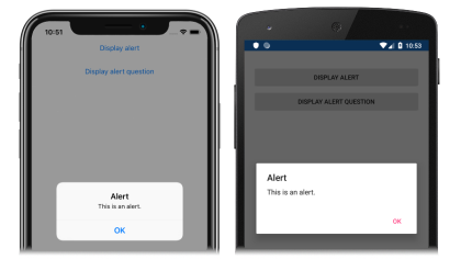 Captura de tela de um alerta no iOS e no Android